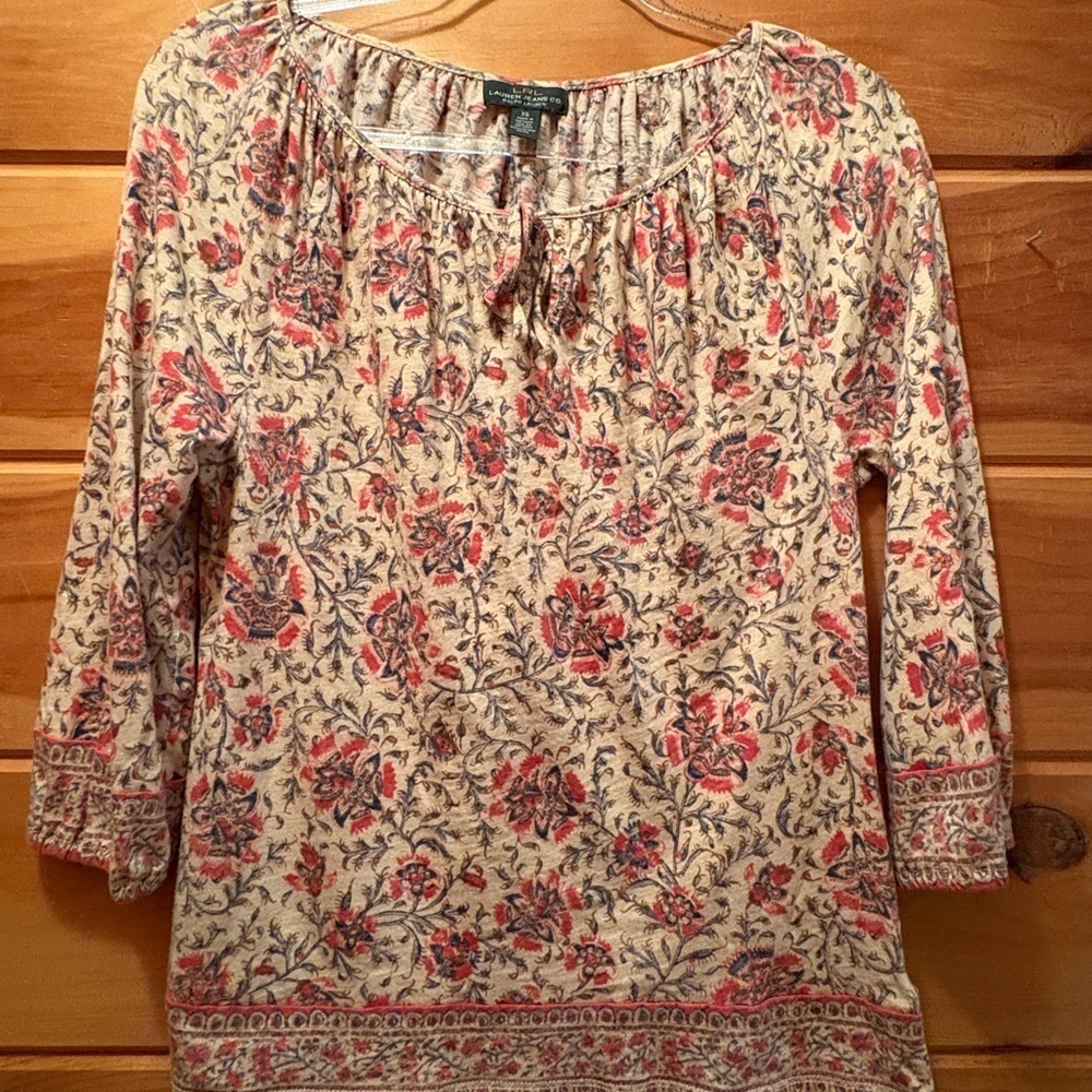 Ralph Lauren Cream Blouse with Smocked Details and Relaxed Fit